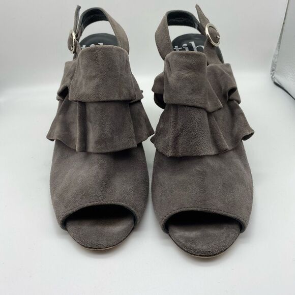 Tibi Grey Suede Ruffle Slingback Peep Toe Bootie 6B - Picture 3 of 10